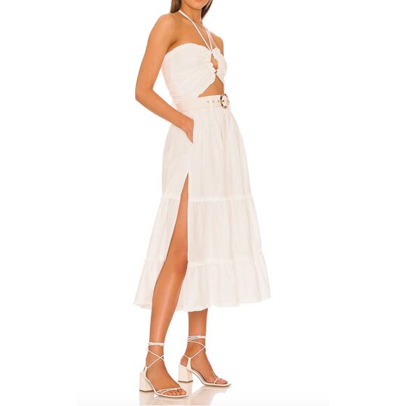 V. Chapman White Tiered Ruffle Midi Dress Size 10 Cutout Corset Resort $385 NEW - Picture 2 of 10